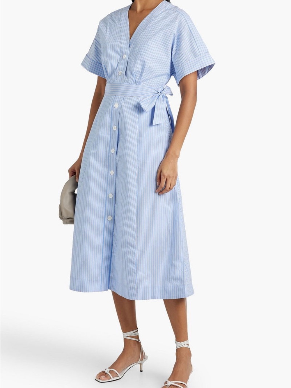 New Equipment Femme Striped Cotton Wrap Waist Midi Dress Blue White Size 8